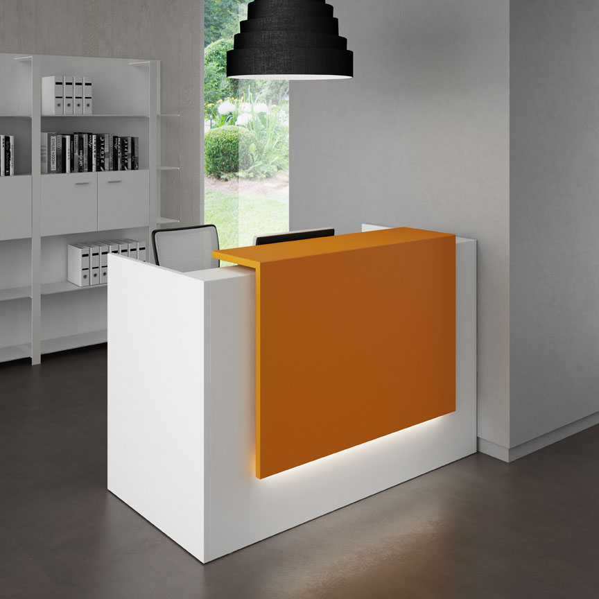 Comptoir D'Accueil Bureau Avec Éclairage - Bois D'Ingénierie, Design Moderne, Tiroirs (110x50x105 Cm, Naturel & Blanc)