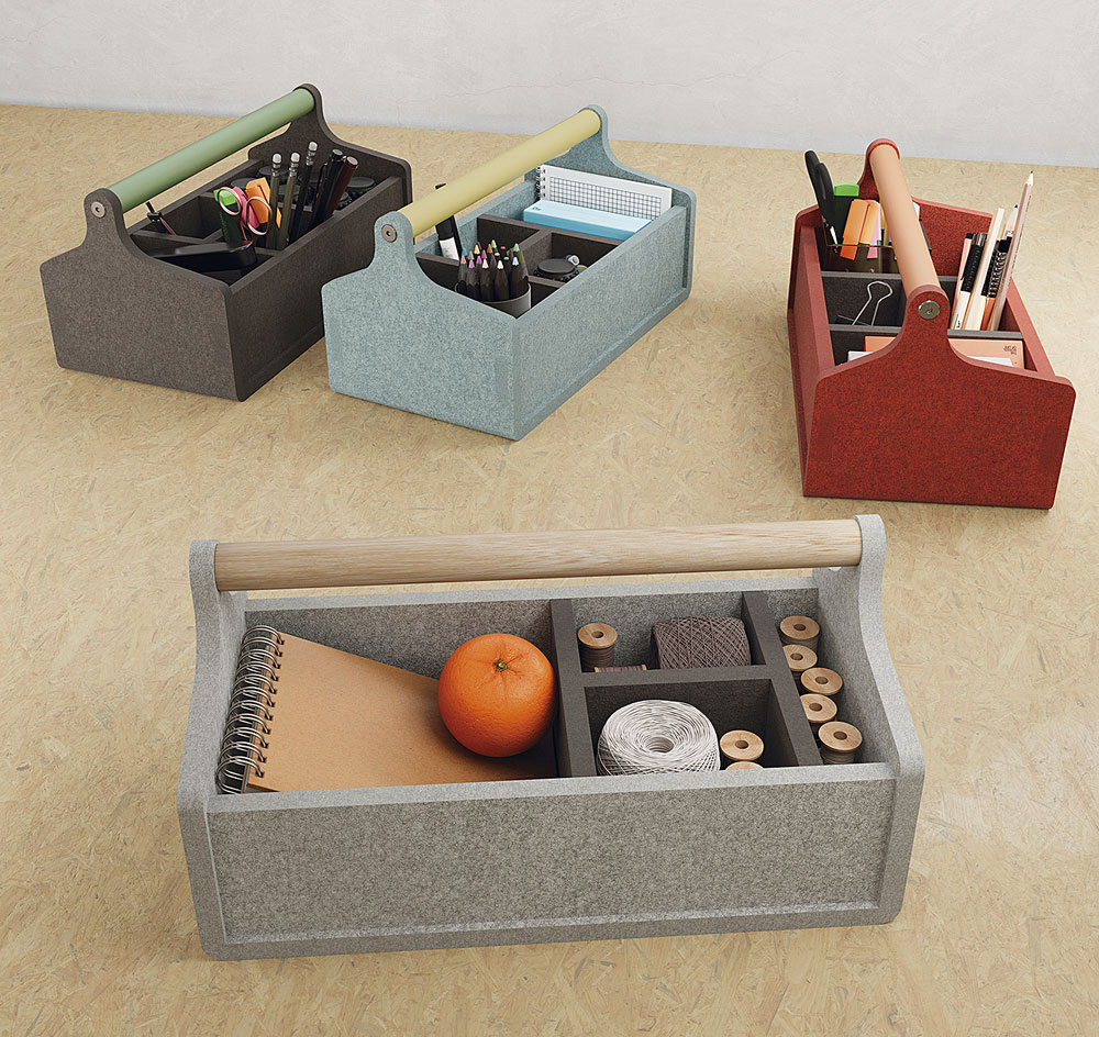 Box de rangement en feutre poignée bois YOUME pocket