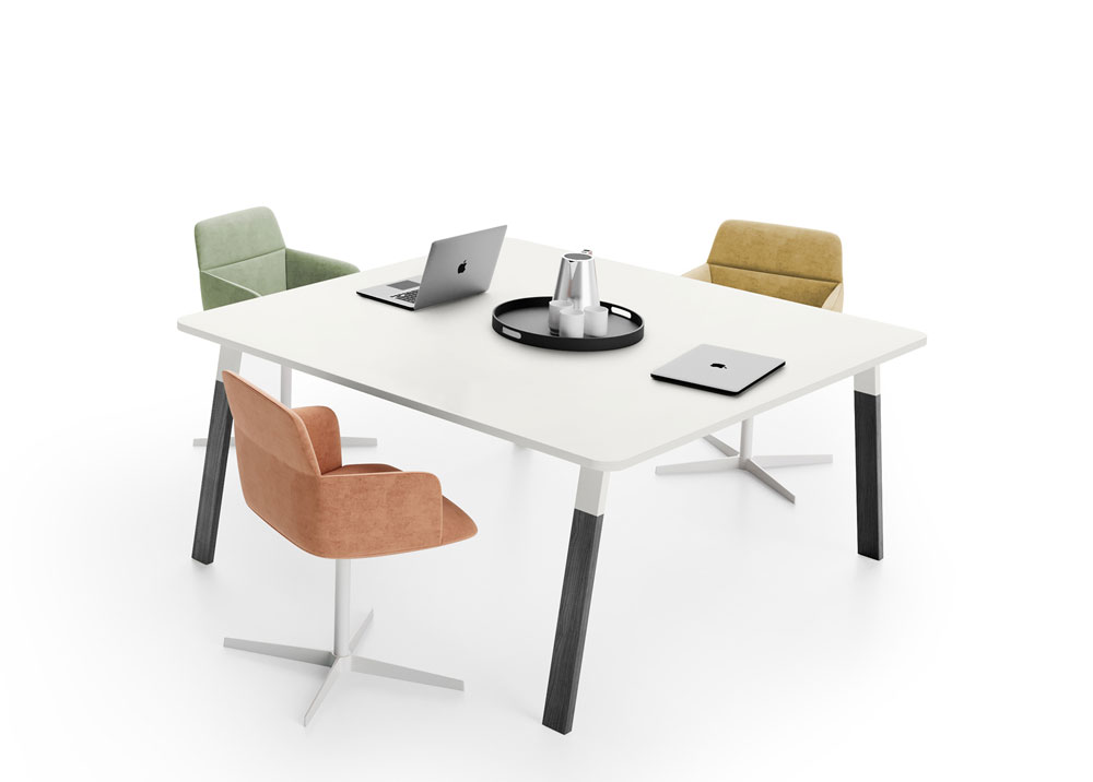 Table de réunion YES SOFT coins arrondis pieds bois