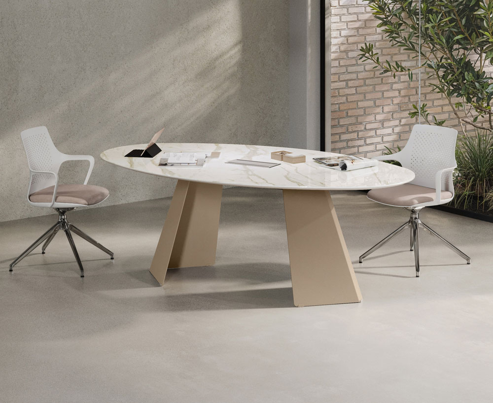 Table de Réunion Elliptique MONOLITH effet Marbre