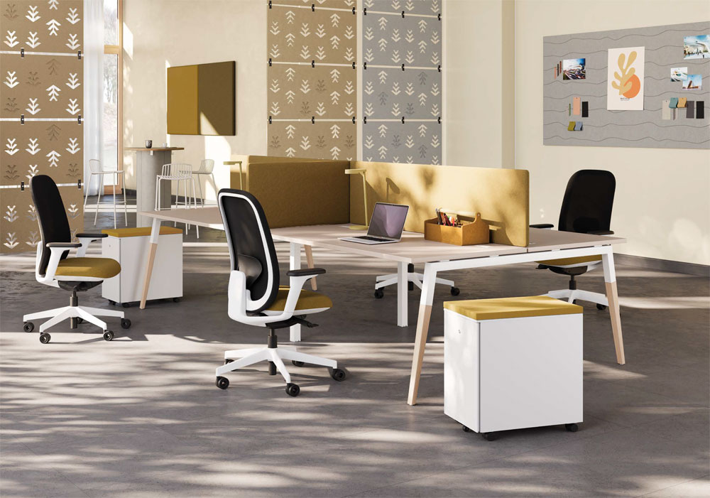 Bench 4 Postes ASKA Pieds Bois avec écrans