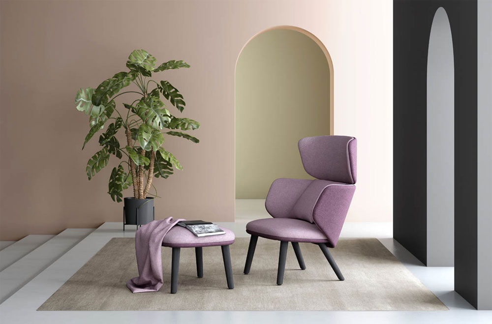 Fauteuil ALISE pieds bois avec repose pieds