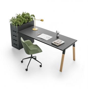 Bureau YES pieds bois avec caisson 4T et bac