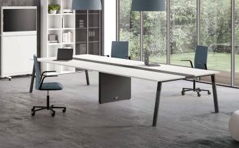Table de réunion YES pieds bois avec câblage CONNECT