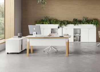 Bureau avec VDF YES SOFT coins arrondis pieds bois