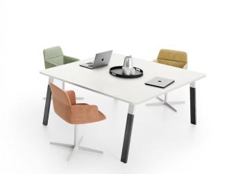 Table de réunion YES SOFT coins arrondis pieds bois