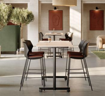 Table haute EVOLE plateau rabattable sur roulettes