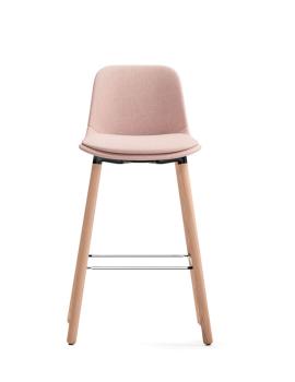 Tabouret haut tapissé ABRIL pieds bois