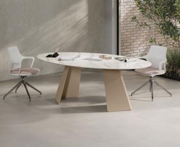 Table de Réunion Elliptique MONOLITH effet Marbre