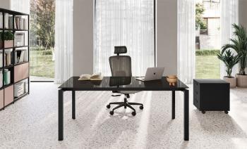 Bureau de Direction en Verre ELEMENT Pieds Noirs