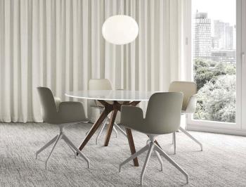 Table de Réunion Ronde DR Pieds Bois et Plateau Verre 