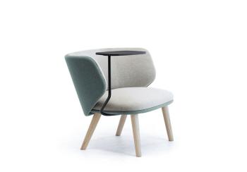 Fauteuil bas dossier ALISE pieds bois avec tablette