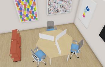 Ilot 3 Postes HEXA avec Panneaux Méthacrylate