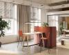 Table haute TIMBER angles arrondis pieds bois